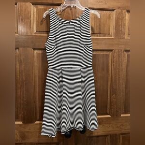 Merona Black and White Striped Sleeveless A-Line Round Neck Midi Dress, Medium